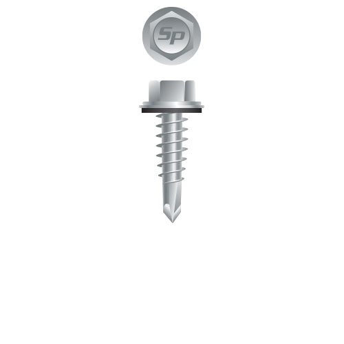 HA1C - Strong-Point Unslotted Indented Hex Washer Lap Stitching #12 Head, Zinc Plated with 5/8 O.D. Bonded Washer, 14-14 x 7/8, #1 Point, Box of 2,500