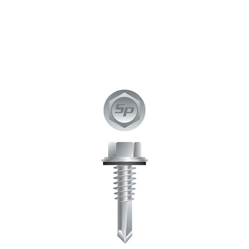 HA4C - Strong-Point Unslotted Indented Hex Washer Head, Zinc Plated with 9/16 O.D. Bonded Washer, 12-24 x 7/8, #4 Point, Box of 3,000