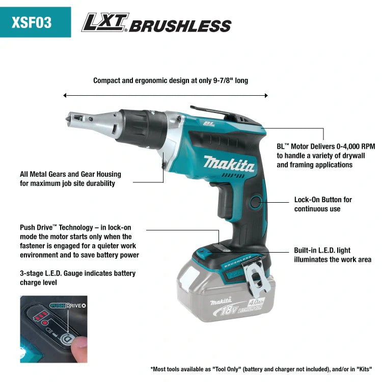 Makita XSF03Z 18V LXT Lithium-Ion Brushless Cordless Drywall Screwdriver (Tool-Only)