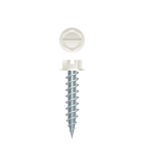 NW832 - Strong-Point Slotted Indented Hex Washer Head Painted White, Zinc Plated, 8 x 2, 1/4 A.F. #8 Head, Box of 3,000