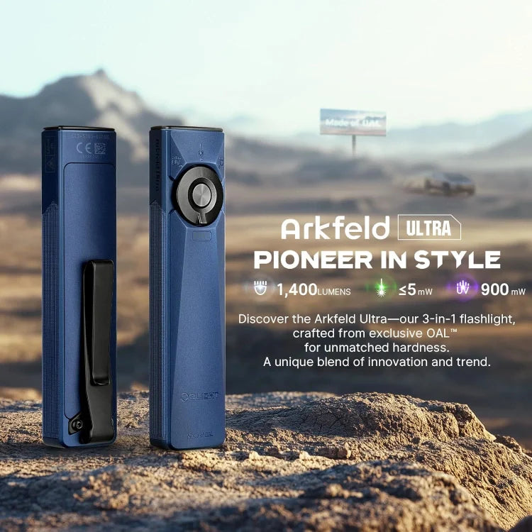 OLIGHT ARKFELDULTRA3RNBCW Arkfeld Ultra 3-in-1 EDC Flashlight with O-aluminum Material Color-Navy Blue CW(5700K~6700K)