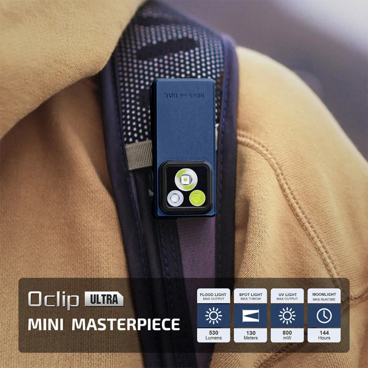 OLIGHT OCLIPULTRANVBU Oclip Ultra Clip-On EDC Light with Flood, Spot, and UV Modes - Navy Blue