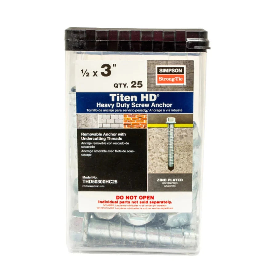 Simpson Strong-Tie THD50300H Titen HD (1/2" x 3") Heavy-Duty Screw Anchor - Zinc Plated (25 Pack)