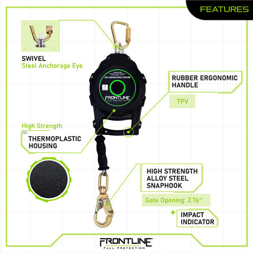 Frontline RPG10 Cable Single Leg SRL with Steel Snap Hook End with Carry on Handle and Tagline