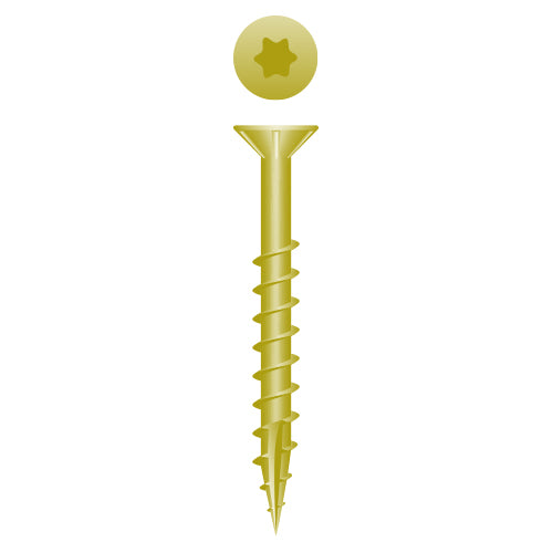 XT1040Y - Strong-Point Star Drive Flat Head w/Nibs, Coarse Thread, Type '17', Zinc Yellow Plated, 10 x 4, Box of 800