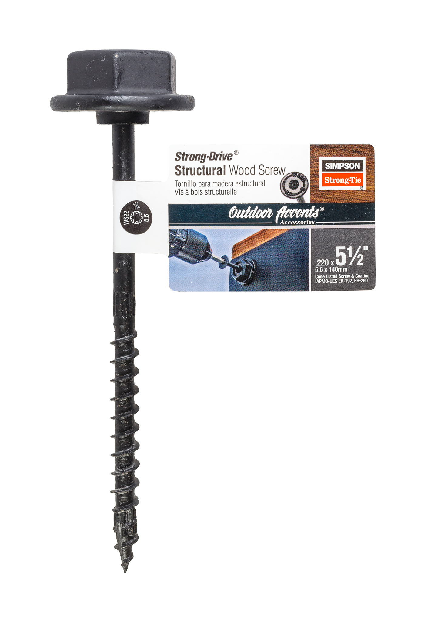 Simpson Strong-Tie SDWS22512DBB-RN1 Outdoor Accents® Structural Wood Screw — .220 in. x 5-1/2 in. DB Coating, Black w/Washer (Pack of 9920)