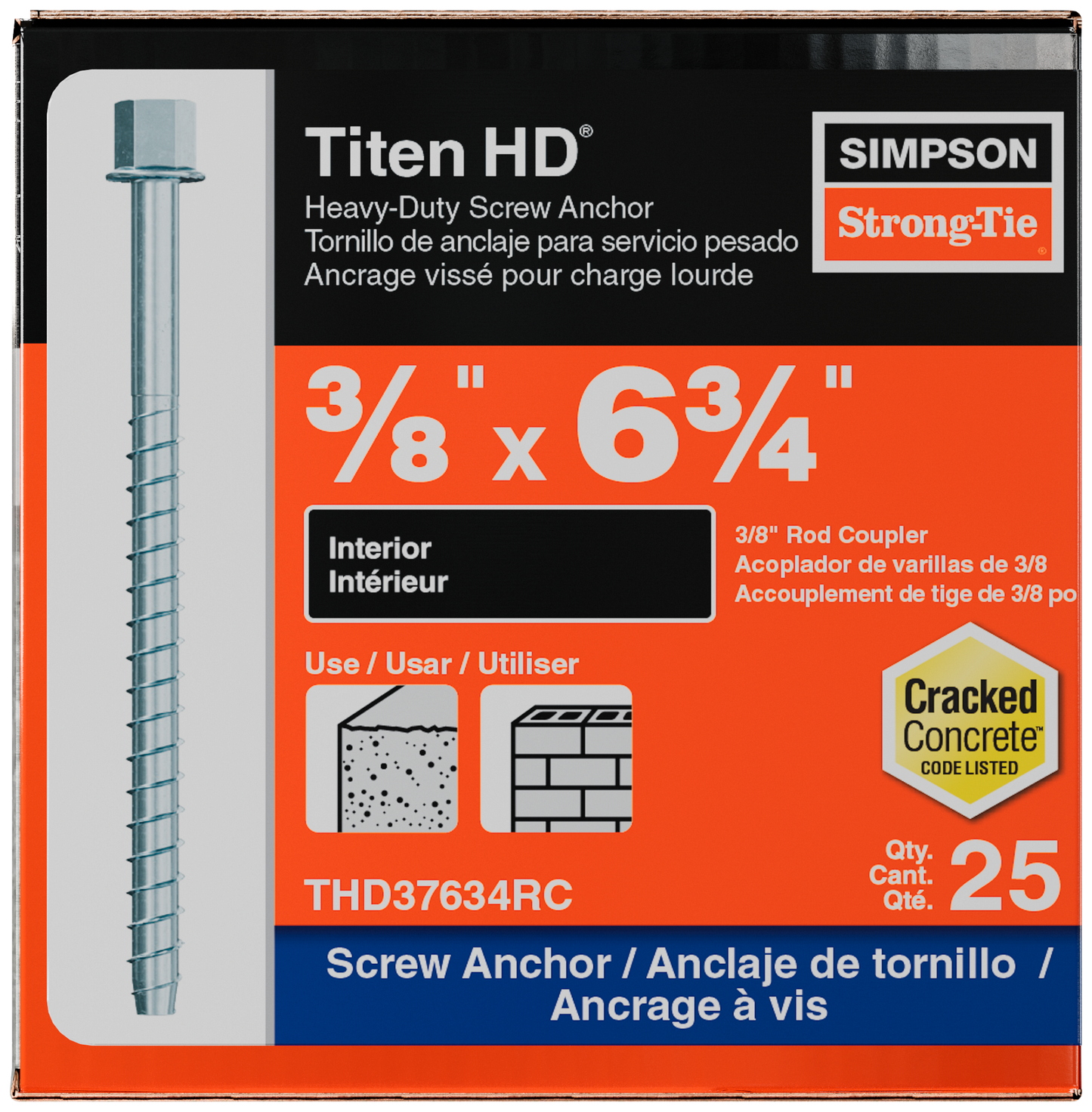 Simpson Strong-Tie THD37634RC Titen HD® 3/8 in. x 6-3/4 in. Rod Coupler for 3/8 in. Rod (25-Qty) (Pack of 216)