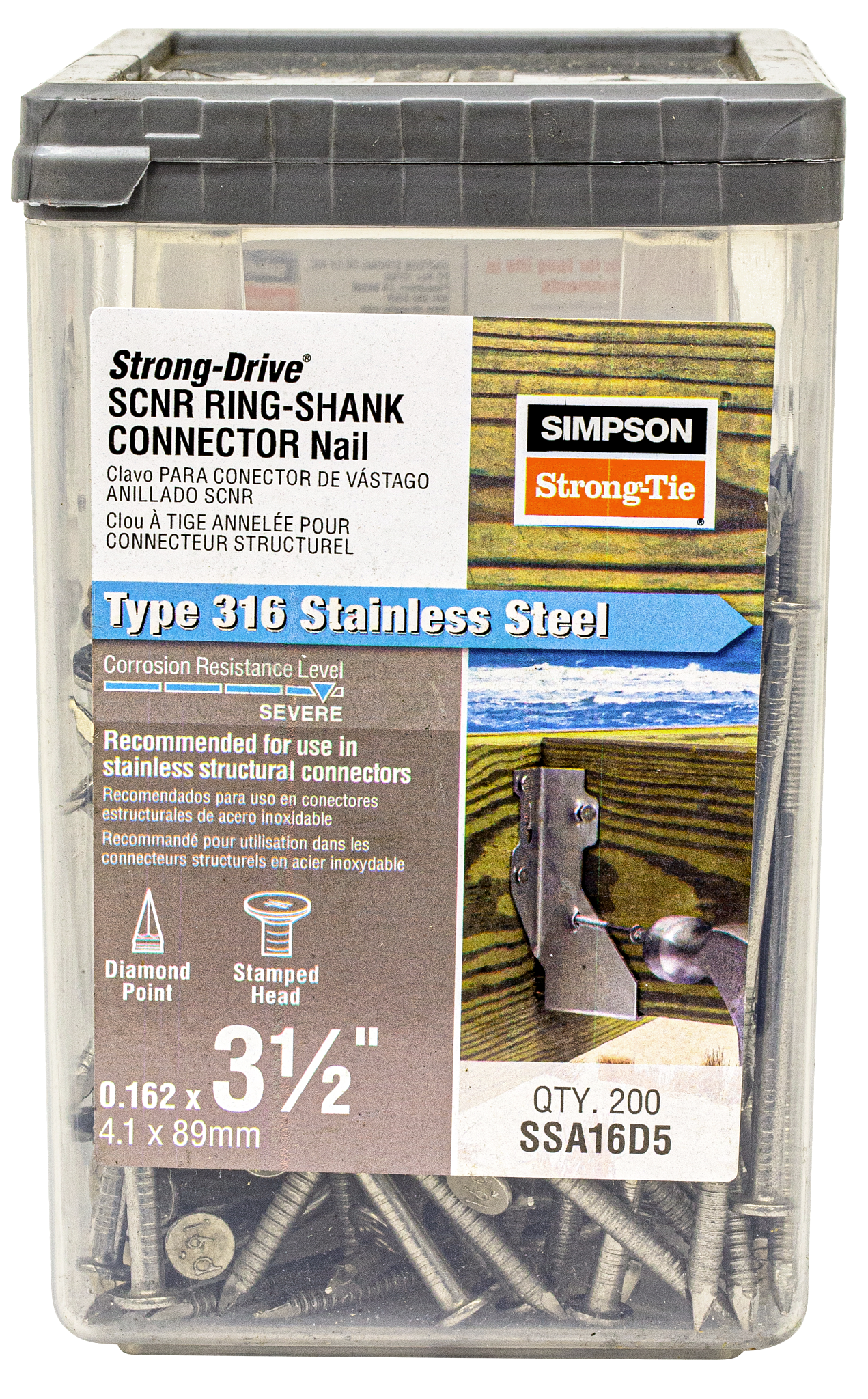 Simpson Strong-Tie SSA16D5 Strong-Drive® SCNR™ RING-SHANK CONNECTOR Nail — 3-1/2 in. x .162 in. Type 316 (200-Qty) (Pack of 6)