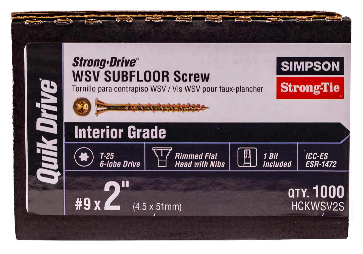 Simpson Strong-Tie HCKWSV2S Strong-Drive® WSV SUBFLOOR Screw (Collated) — #9 x 2 in. T25, Yellow Zinc (1000-Qty) (Pack of 176)