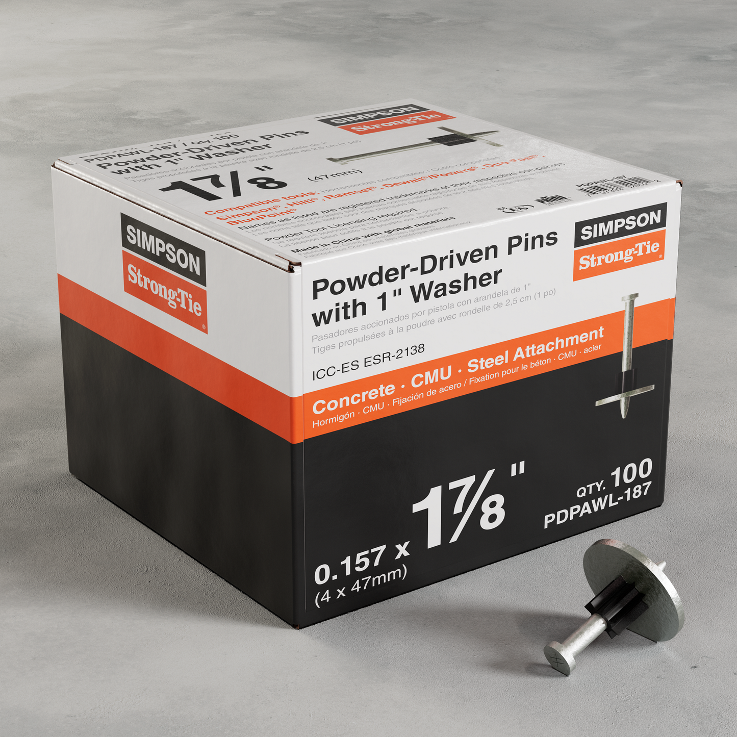Simpson Strong-Tie PDPAWL-187 PDPAWL .157-in. x 1-7/8-in. Powder-Actuated Pin w/ 1-in. Washer (100-Qty)