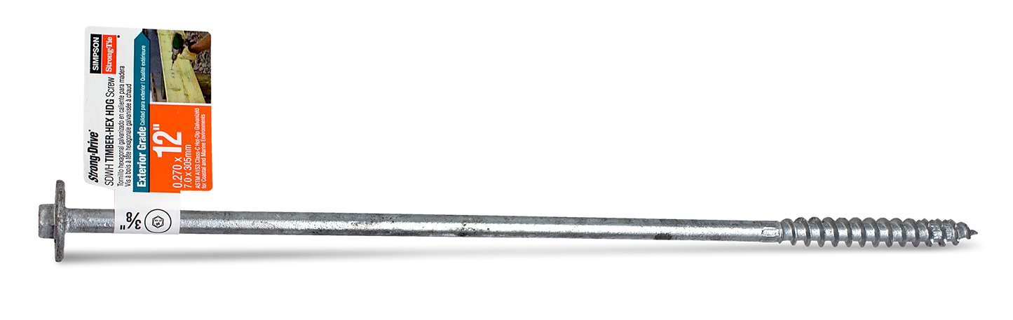 Simpson Strong-Tie SDWH271200G-RP1 Strong-Drive® SDWH™ TIMBER-HEX HDG Screw — 0.276 in. x 12 in. 3/8 Hex (Pack of 25)