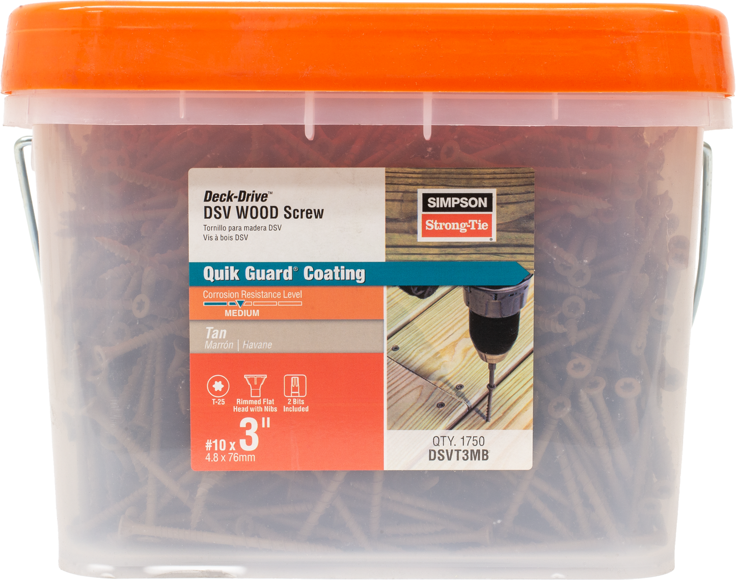 Simpson Strong-Tie DSVT3MB Deck-Drive™ DSV WOOD Screw — #10 x 3 in. T-25, Flat Head, Quik Guard®, Tan (1750-Qty)