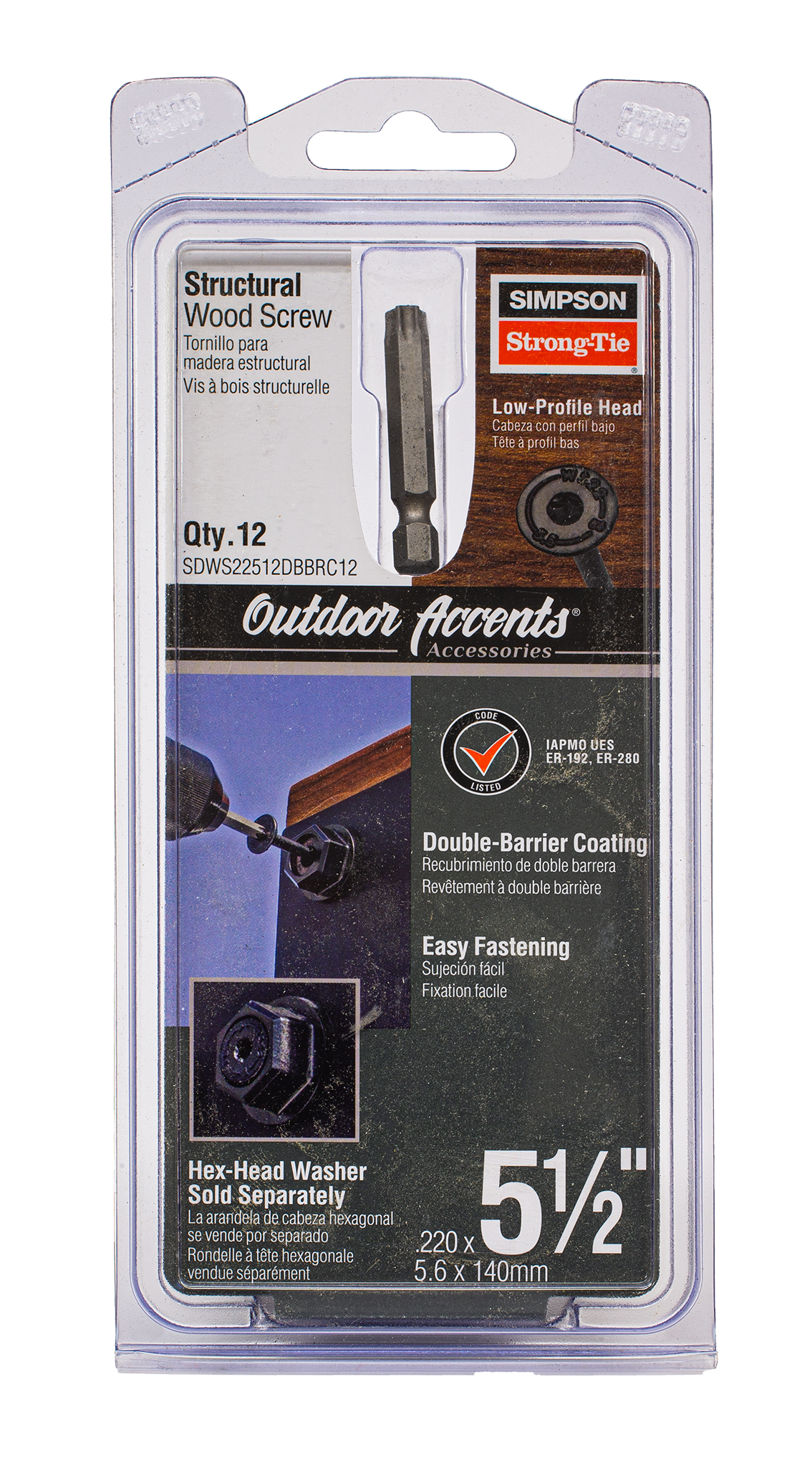 Simpson Strong-Tie SDWS22512DBBRC12 Outdoor Accents® Structural Wood Screw — .220 in. x 5-1/2 in. DB Coating, Black (12-Qty) (Pack of 360)