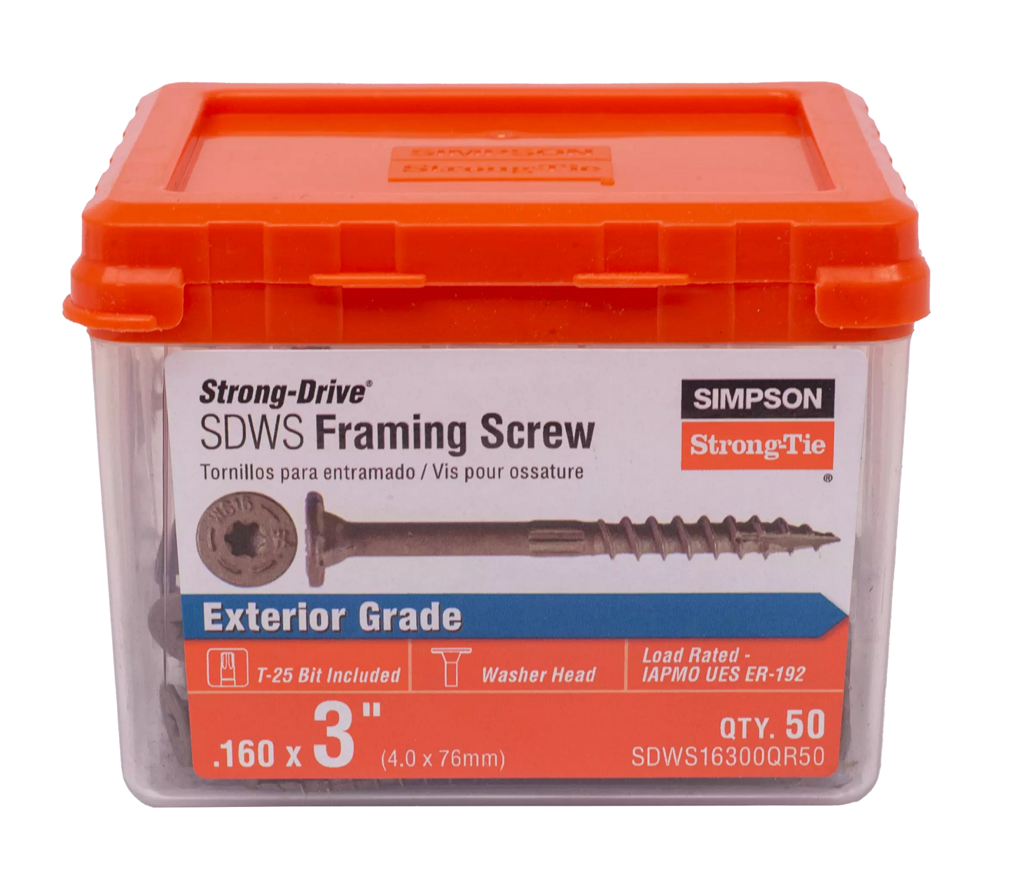 Simpson Strong-Tie SDWS16300QR50 Strong-Drive® SDWS™ FRAMING Screw — 0.160 in. x 3 in. T25, Quik Guard®, Tan (50-Qty) (Pack of 10)