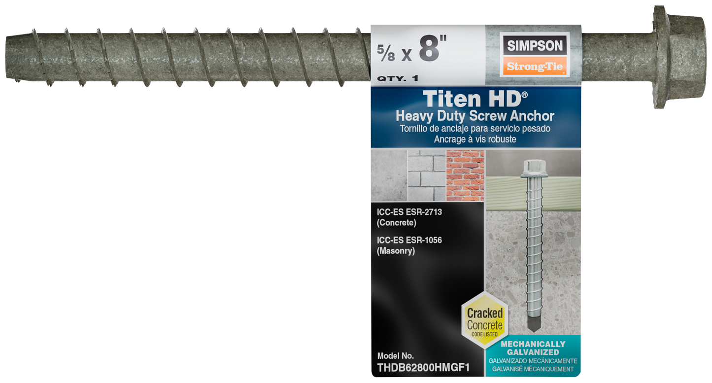 Simpson Strong-Tie THDB62800HMGF1 Titen HD® 5/8 in. x 8 in. Mechanically Galvanized Heavy-Duty Screw Anchor (Pack of 2640)