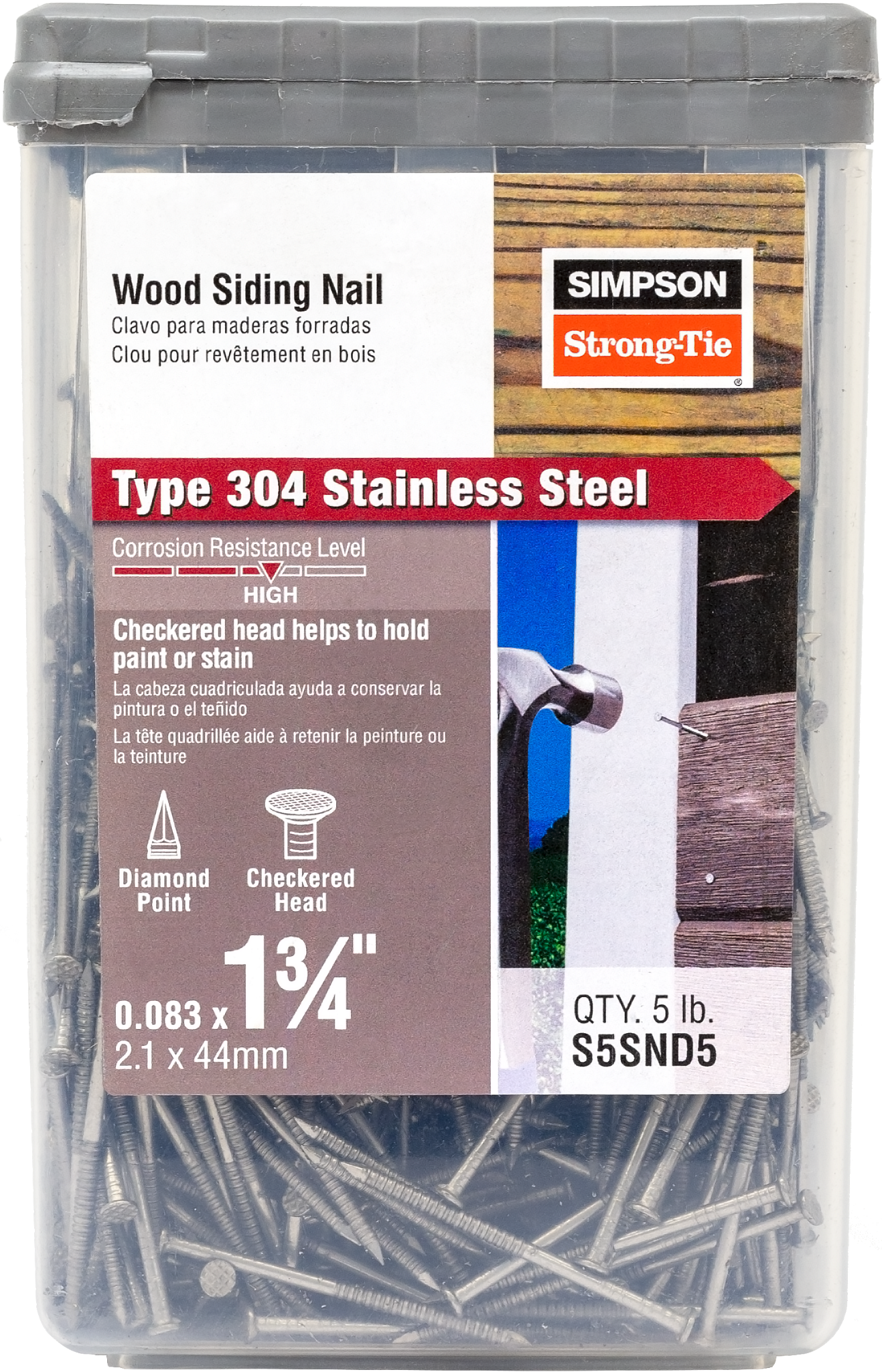 Simpson Strong-Tie S5SND5 Wood Siding Nail — 1-3/4-in. x .083-in. Type 304 Stainless Steel (5 lb.) (Pack of 300)