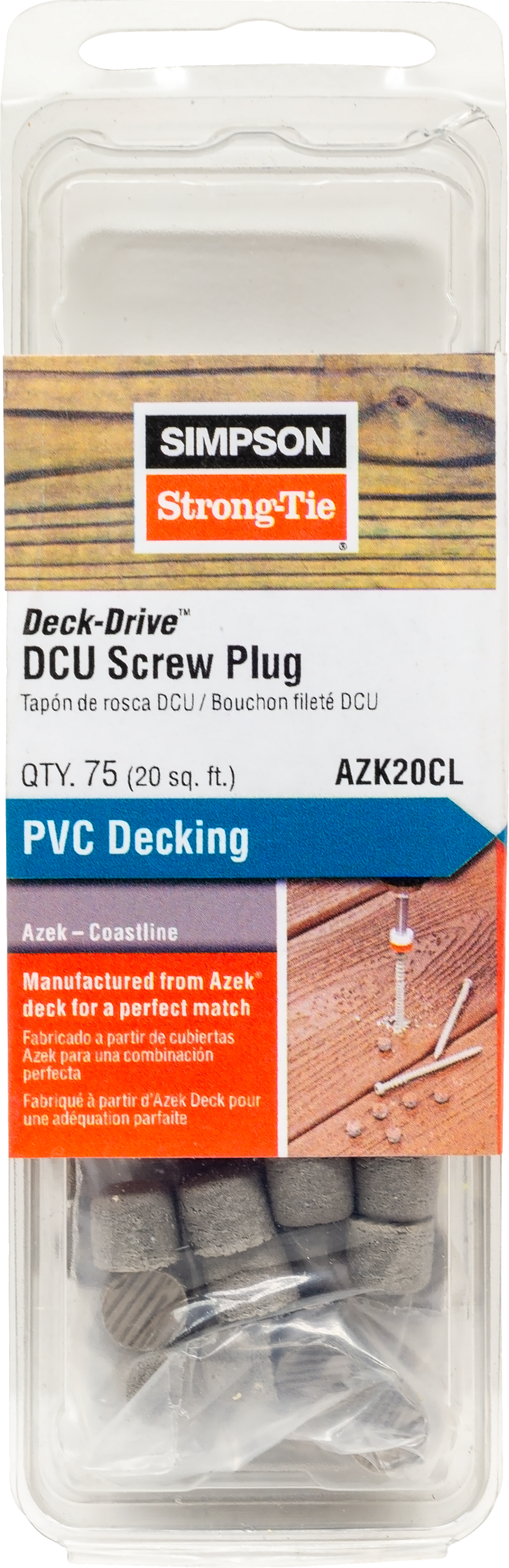 Simpson Strong-Tie AZK20CL Deck-Drive™ DCU Screw Plug — Azek Coastline (75-Qty)