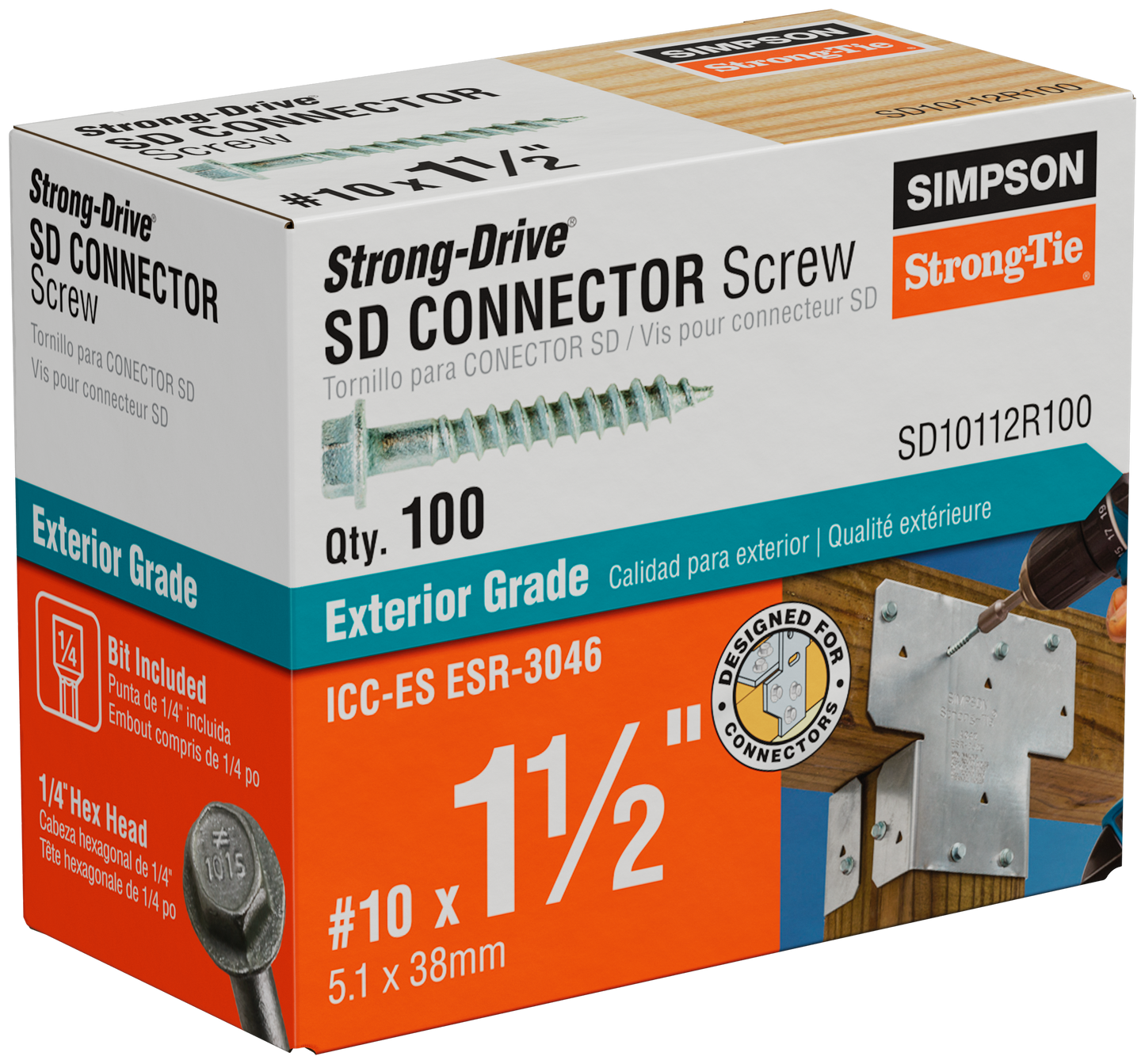 Simpson Strong-Tie SD10112R100 Strong-Drive® SD CONNECTOR Screw — #10 x 1-1/2 in. 1/4-Hex Drive, Mech. Galv. (100-Qty) (Pack of 10)