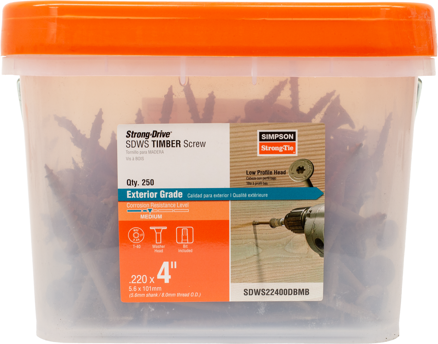 Simpson Strong-Tie SDWS22400DBMB Strong-Drive® SDWS™ TIMBER Screw (Exterior Grade) — 0.220 in. x 4 in. T40, Tan (250-Qty) (Pack of 64)