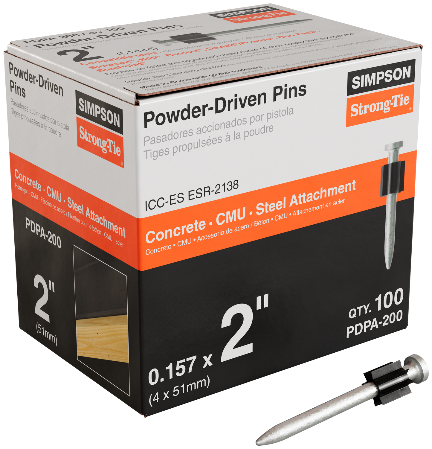 Simpson Strong-Tie PDPA-200 PDPA .157 in. x 2 in. Powder-Actuated Pin (100-Qty) (Pack of 1500)