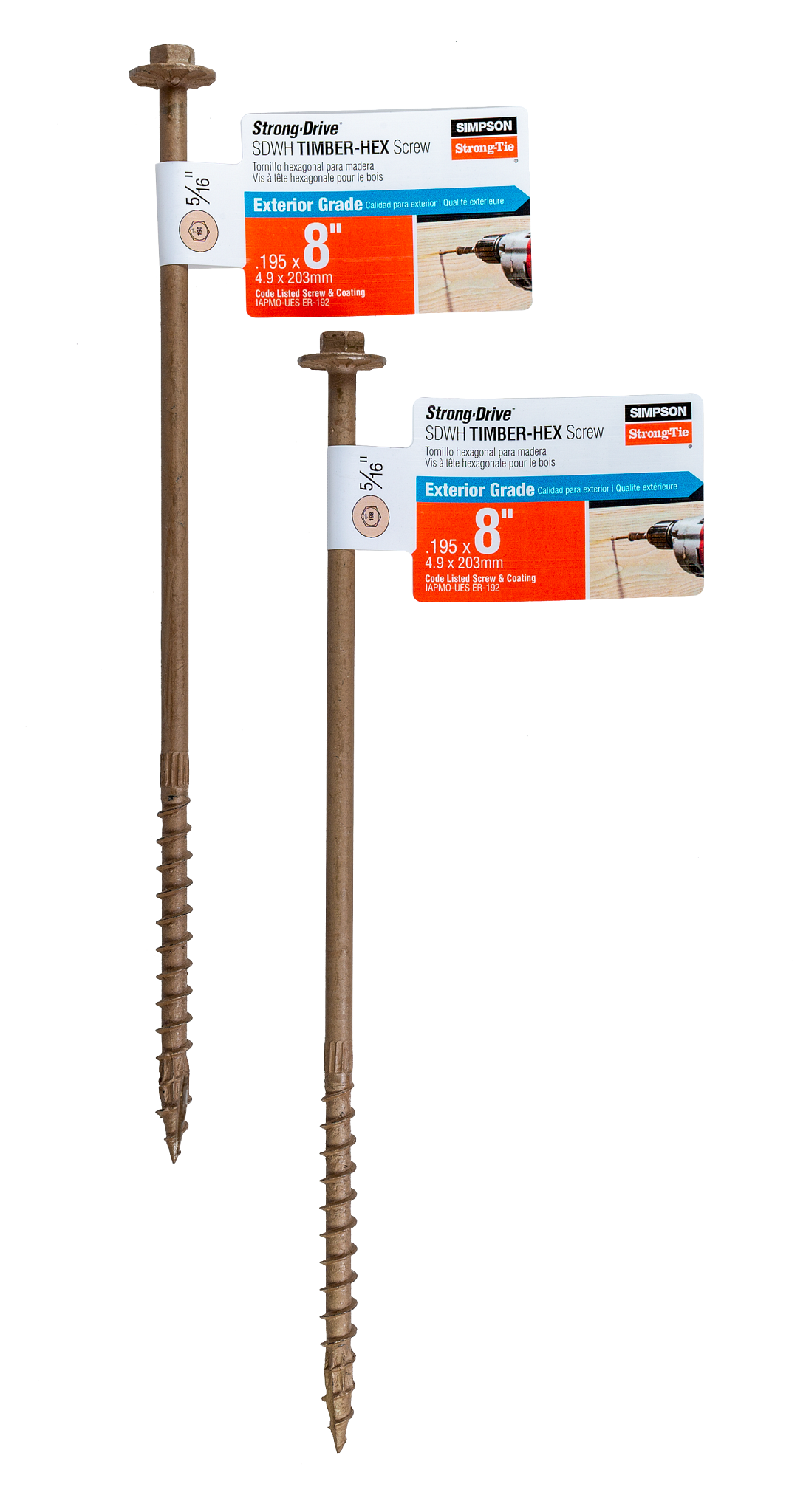 Simpson Strong-Tie SDWH19800DB-RP1 Strong-Drive® SDWH™ TIMBER-HEX Screw — 0.195 in. x 8 in. 5/16 Hex, DB Coating (Pack of 14400)