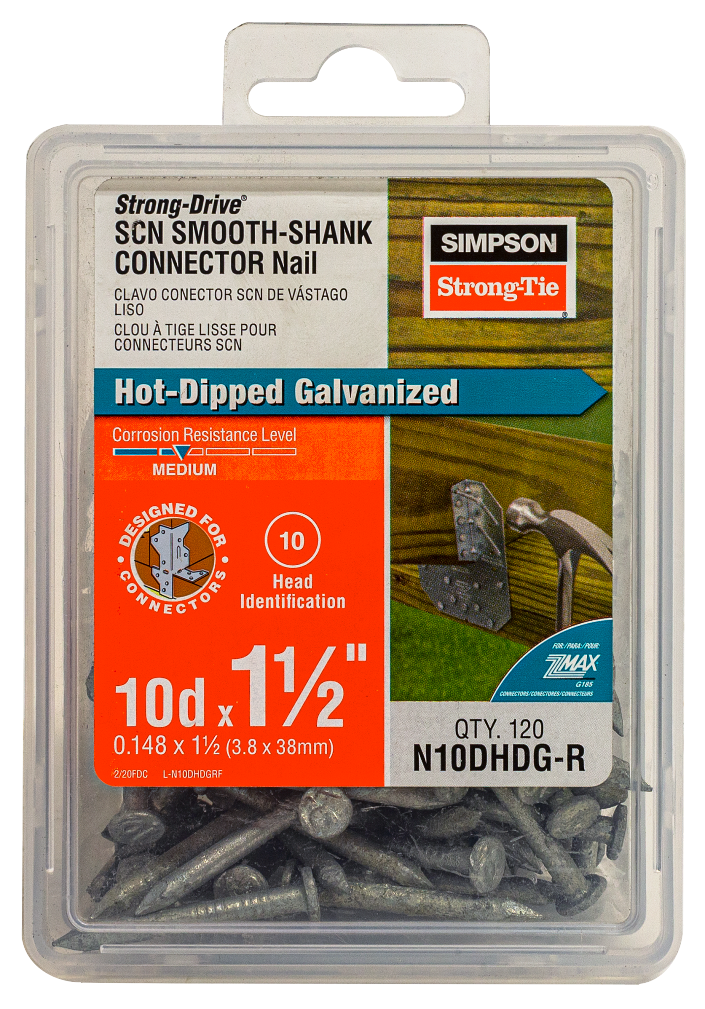 Simpson Strong-Tie N10DHDG-R Strong-Drive® SCN SMOOTH-SHANK CONNECTOR Nail — 1-1/2 in. x 0.148 in. HDG (120-Qty)
