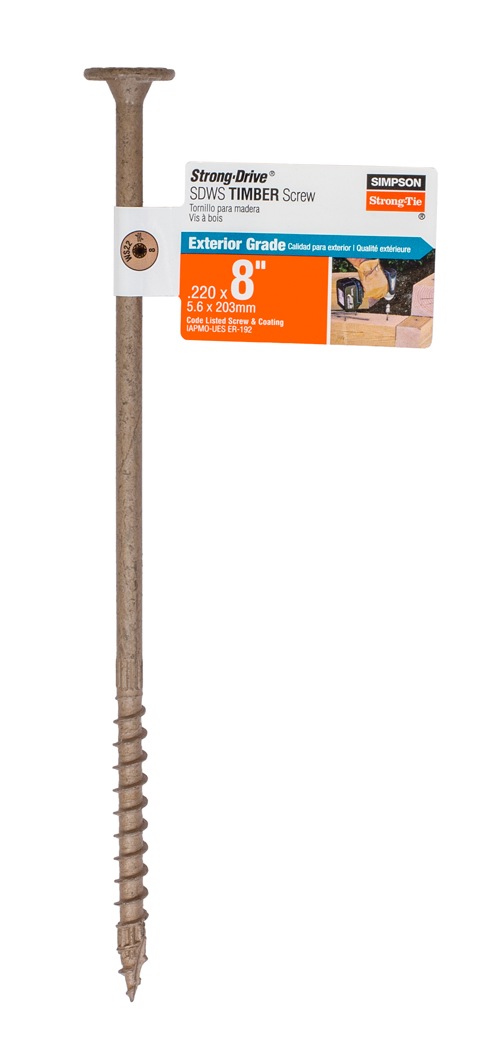 Simpson Strong-Tie SDWS22800DB-RP1 Strong-Drive® SDWS™ TIMBER Screw (Exterior Grade) — 0.220 in. x 8 in. T40, Tan (Pack of 40)