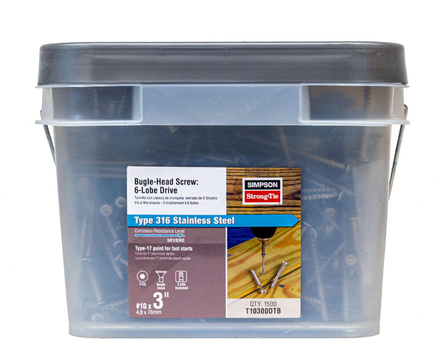 Simpson Strong-Tie T10300DTB Bugle-Head Wood Screw, 6-Lobe Drive — #10 x 3-in. T25, Type 316 (1500-Qty) (Pack of 64)