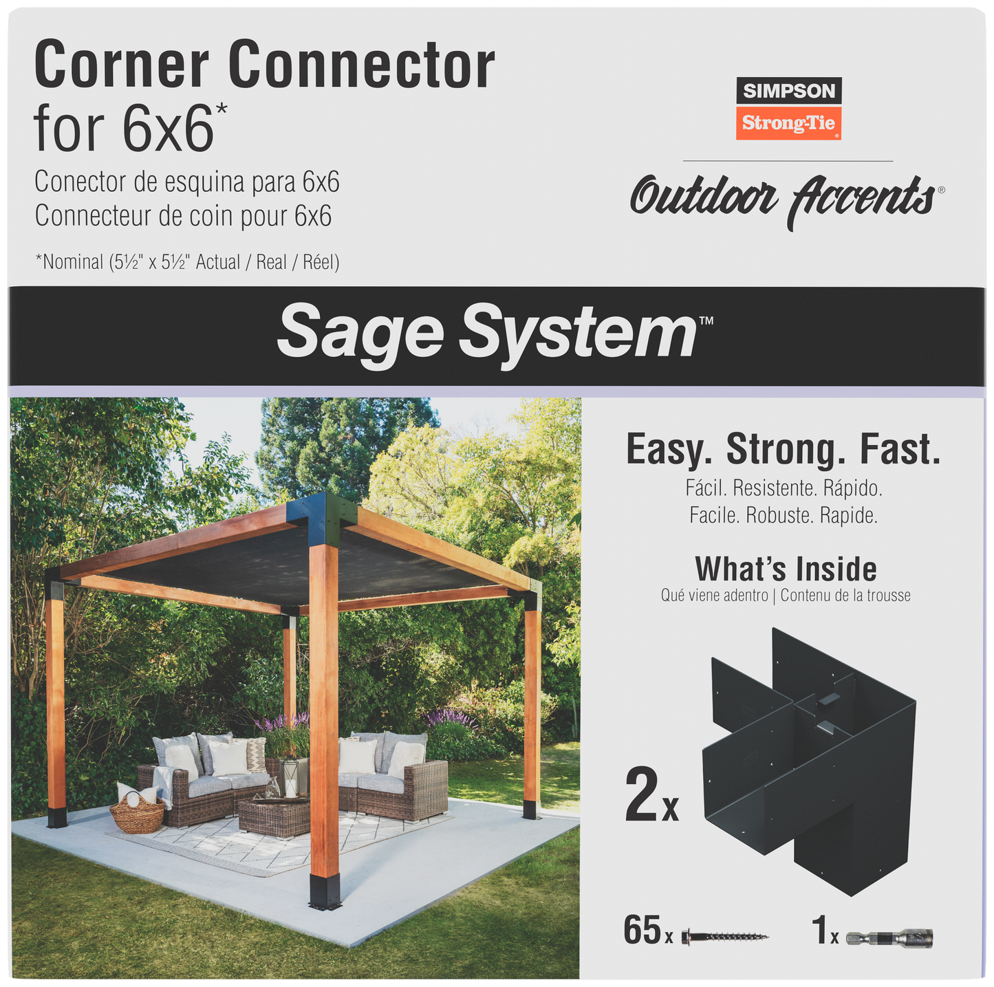 Simpson Strong-Tie SAGE-C66-KT2 Outdoor Accents® Sage System™ Black Powder-Coated Corner Connector for 6x6 with Screws (2-Qty) (Pack of 27)