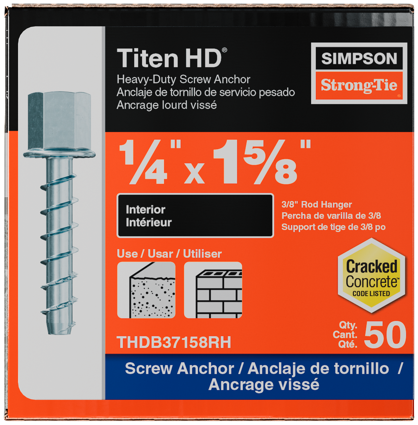 Simpson Strong-Tie THDB37158RH Titen HD® 1/4 in. x 1-5/8 in. Threaded Rod Hanger for 3/8 in. Rod (50-Qty) (Pack of 4)