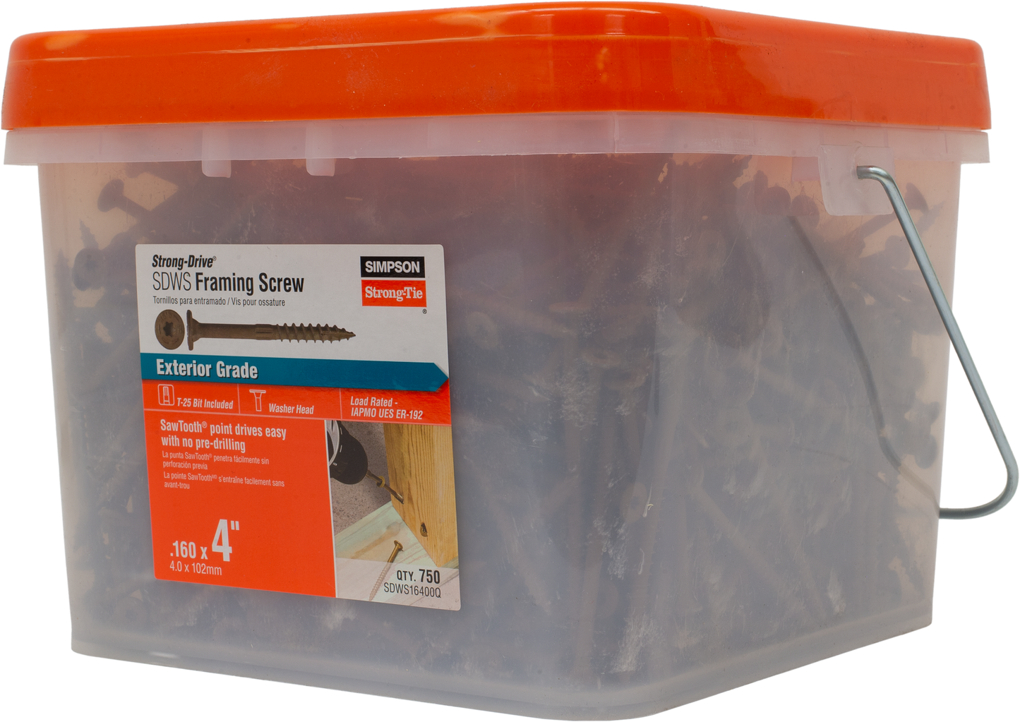 Simpson Strong-Tie SDWS16400Q Strong-Drive® SDWS™ FRAMING Screw — 0.160 in. x 4 in. T25, Quik Guard®, Tan (750-Qty)