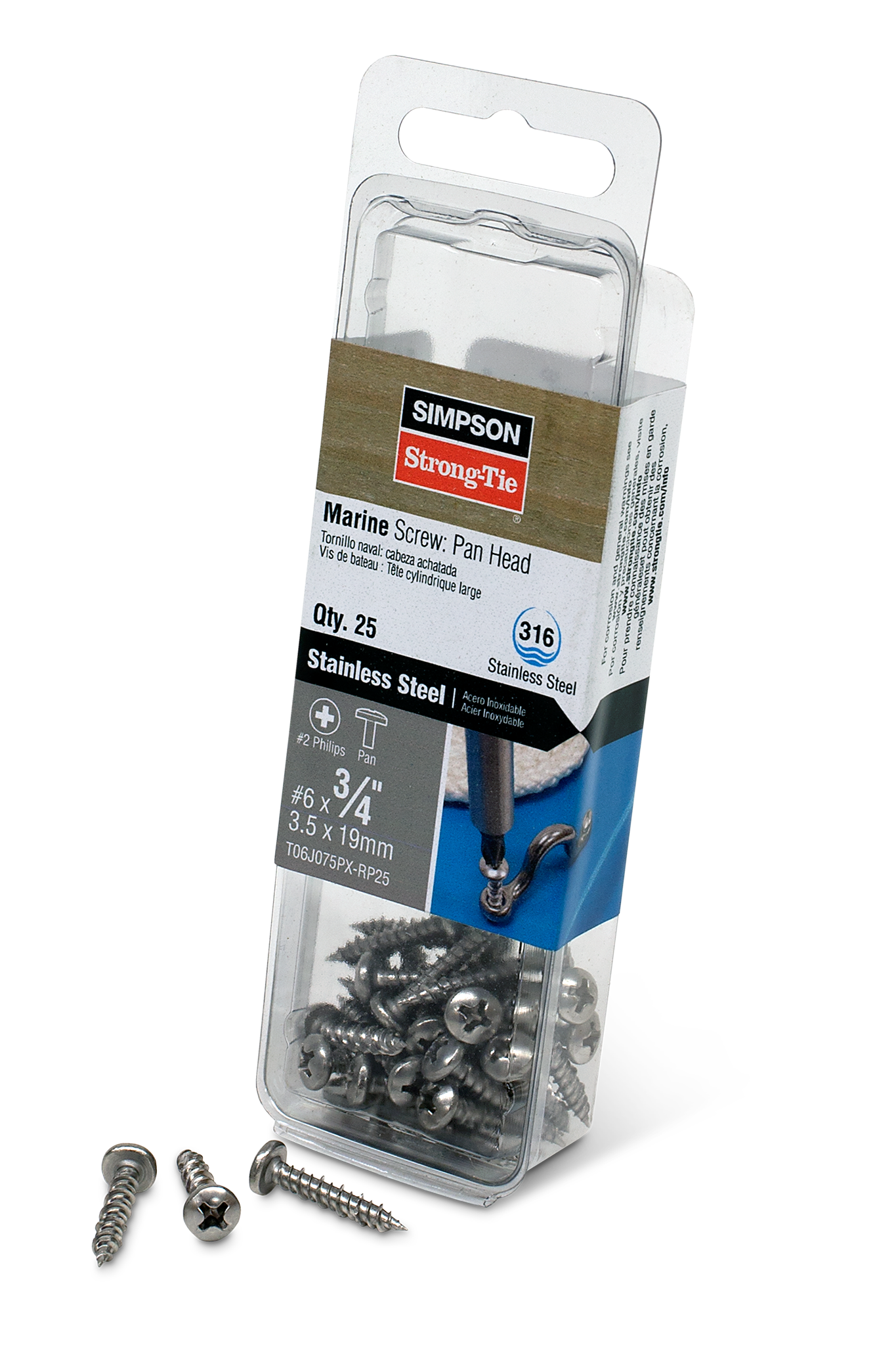 Simpson Strong-Tie T06J075PX-RP25 Marine Screw, Pan Head — #6 x 3/4 in. #2 Phillips Drive, Type 316 (25-Qty) (Pack of 5)