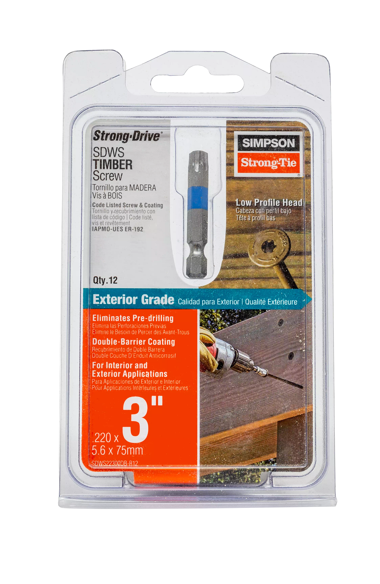 Simpson Strong-Tie SDWS22300DB-R12 Strong-Drive® SDWS™ TIMBER Screw (Exterior Grade) — 0.220 in. x 3 in. T40, Tan (12-Qty)