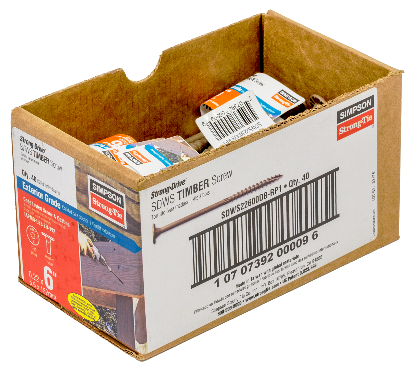 Simpson Strong-Tie SDWS22600DB-RP1 Strong-Drive® SDWS™ TIMBER Screw (Exterior Grade) — 0.220 in. x 6 in. T40, Tan