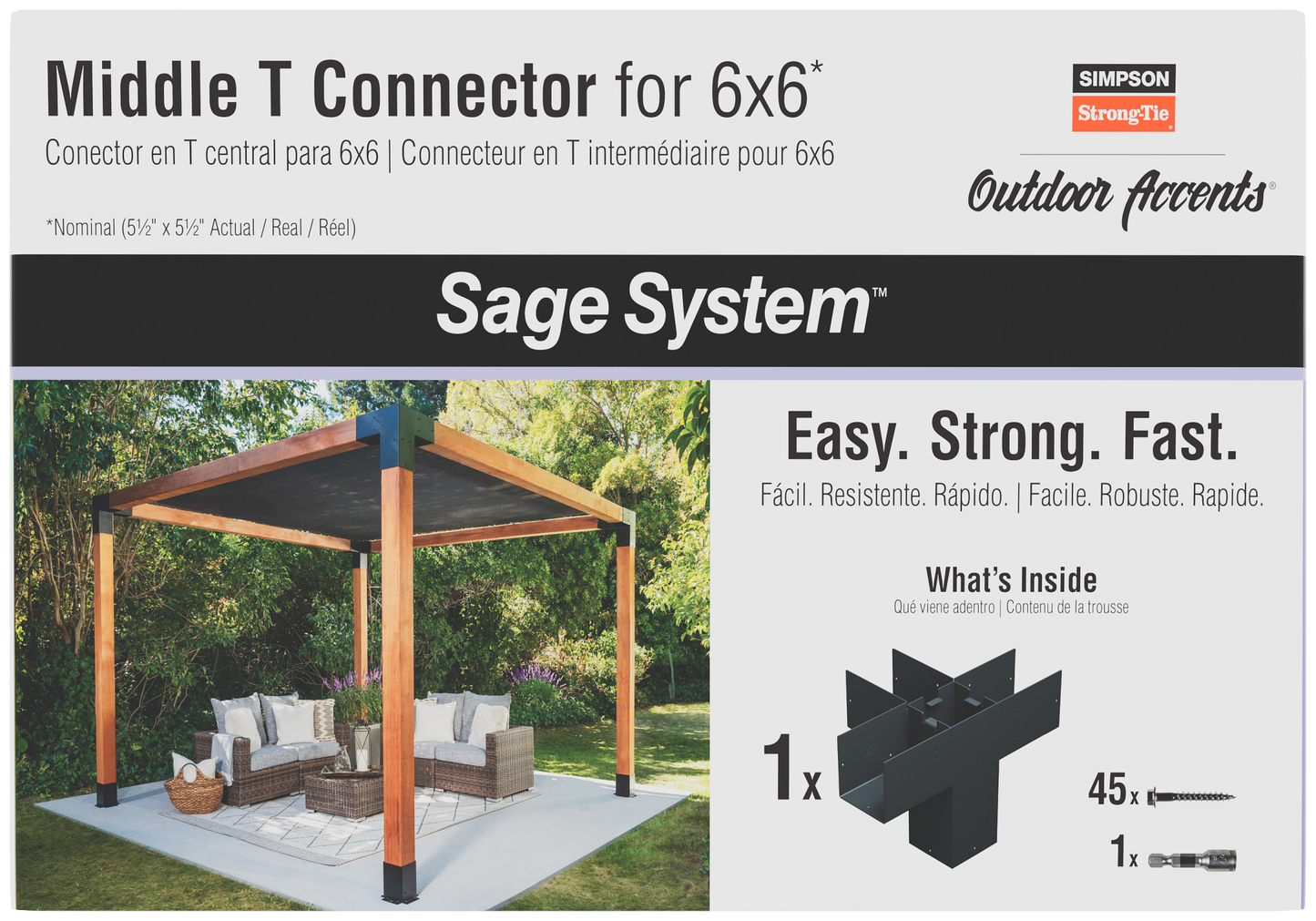 Simpson Strong-Tie SAGE-T66-KT1 Outdoor Accents® Sage System™ Black Powder-Coated Middle-T Connector for 6x6 with Screws (Pack of 18)