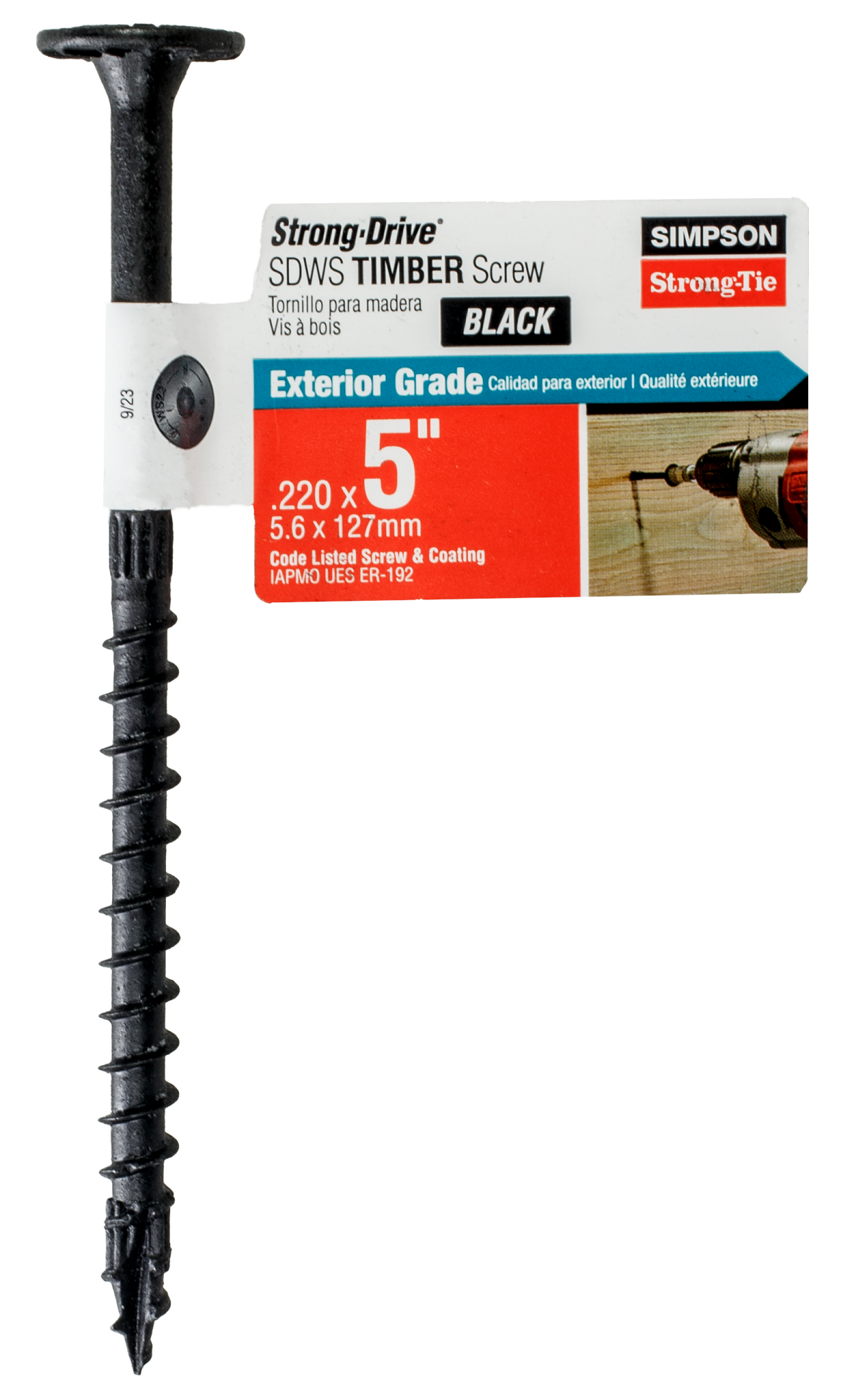 Simpson Strong-Tie SDWS22500DBB-RP1 Strong-Drive® SDWS™ TIMBER Screw (Exterior Grade) — 0.220 in. x 5 in. T40, Black