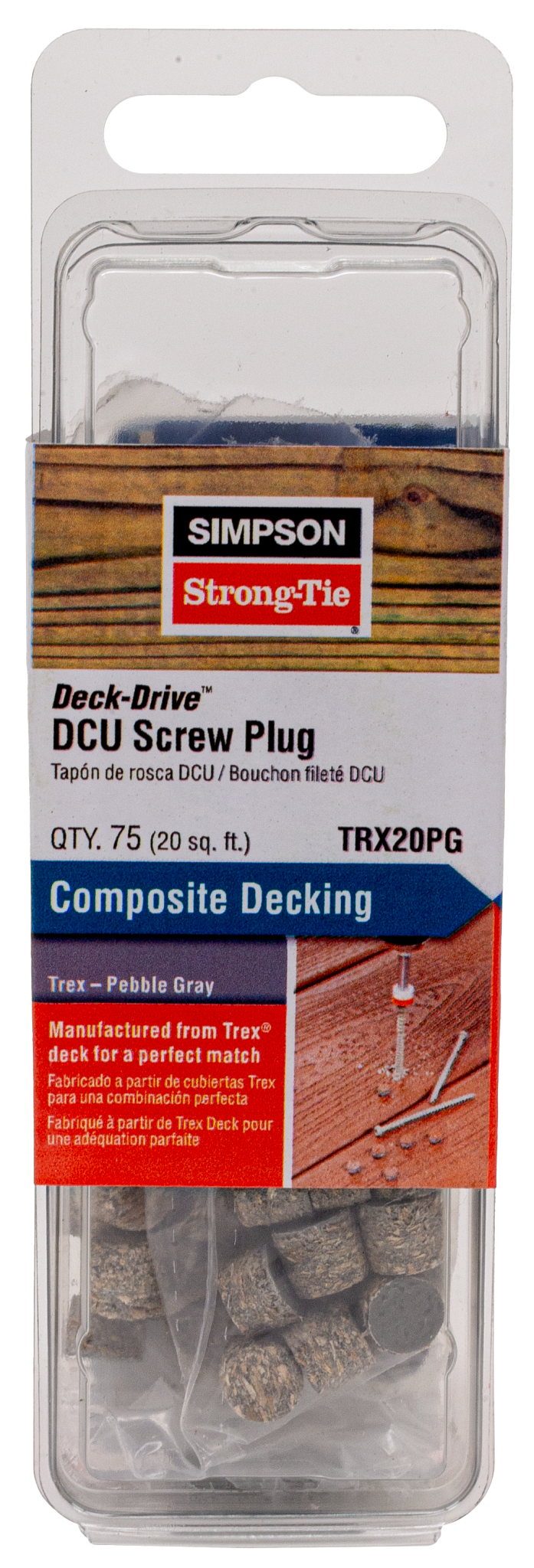 Simpson Strong-Tie TRX20PG Deck-Drive™ DCU Screw Plug — Trex Pebble Gray (75-Qty)