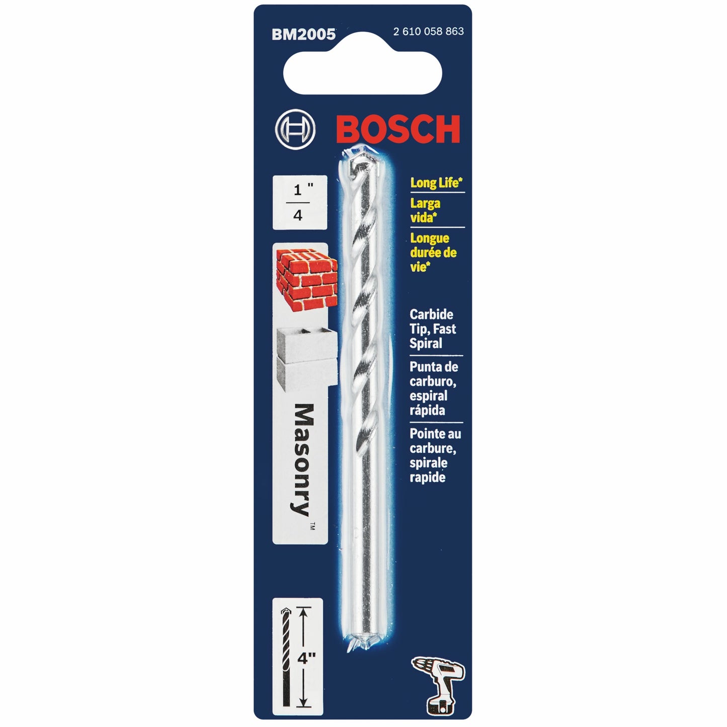 BOSCH BM2005 1/4 In. X 2 In. X 4 In. Fast Spiral Rotary Masonry Drill Bit