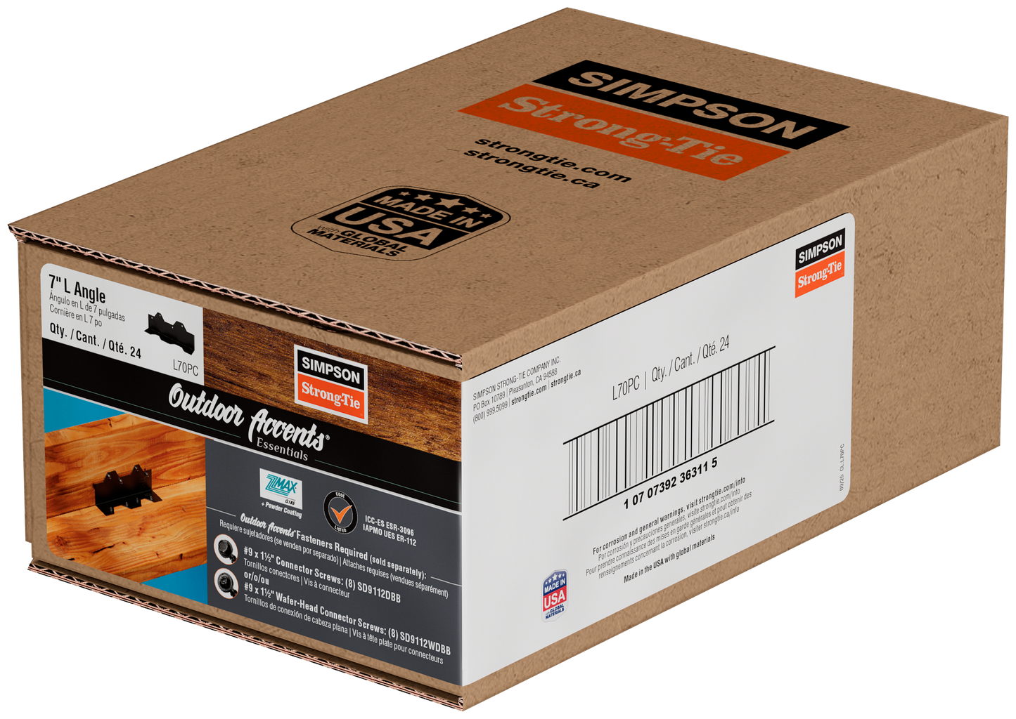 Simpson Strong-Tie L70PC Outdoor Accents® 7 in. 16-Gauge ZMAX®, Black Powder-Coated Reinforcing L Angle
