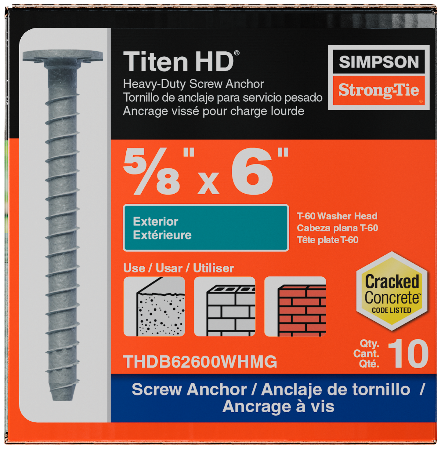 Simpson Strong-Tie THDB62600WHMG Titen HD® 5/8 in. x 6 in. Mech. Galv. Washer-Head Heavy-Duty Screw Anchor (10-Qty)