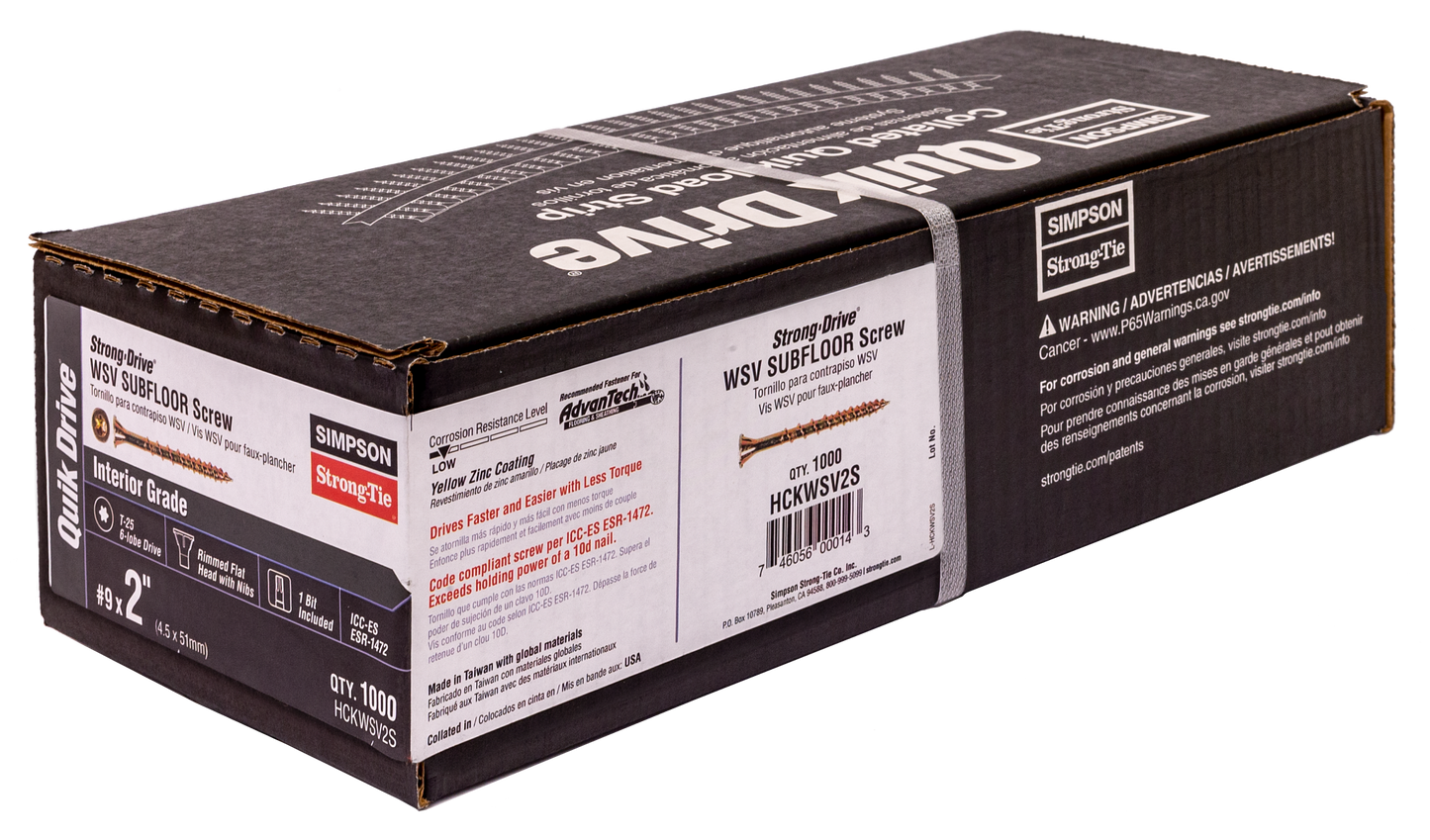 Simpson Strong-Tie HCKWSV2S Strong-Drive® WSV SUBFLOOR Screw (Collated) — #9 x 2 in. T25, Yellow Zinc (1000-Qty) (Pack of 176)
