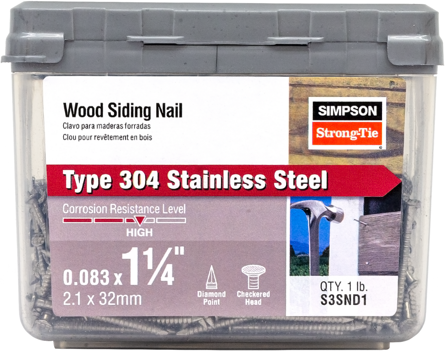 Simpson Strong-Tie S3SND1 Wood Siding Nail — 1-1/4-in. x .083-in. Type 304 Stainless Steel (1 lb.) (Pack of 800)