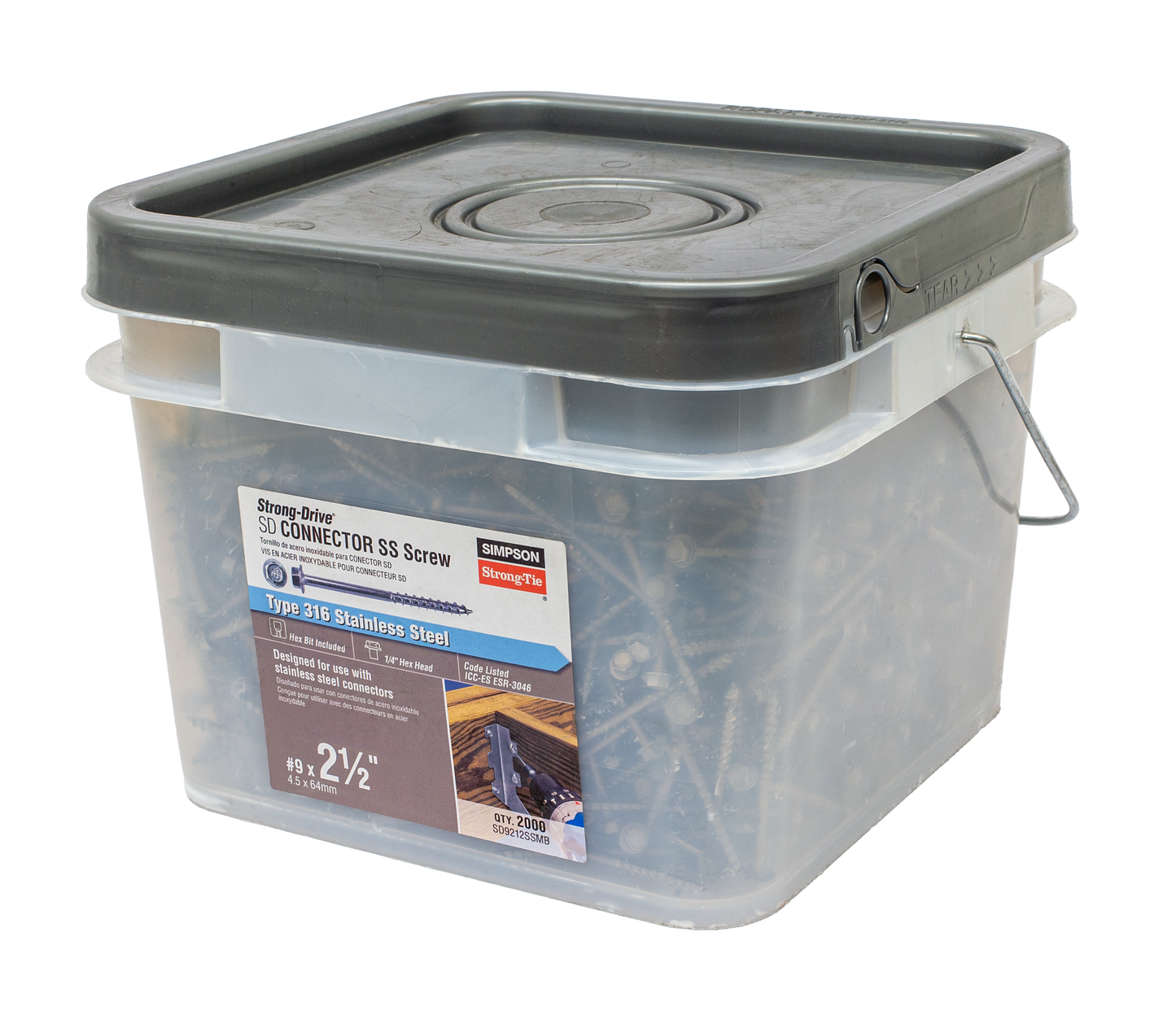 Simpson Strong-Tie SD9212SSMB Strong-Drive® SD CONNECTOR SS Screw — #9 x 2-1/2 in. 1/4-Hex Drive, Type 316 (2000-Qty)