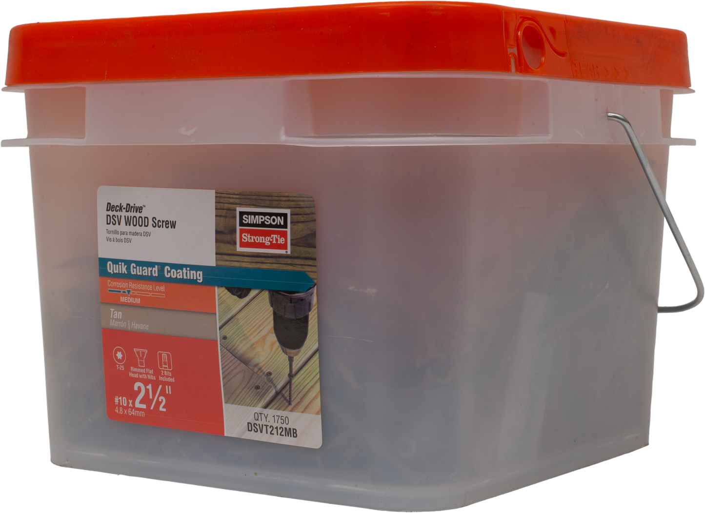 Simpson Strong-Tie DSVT212MB Deck-Drive™ DSV WOOD Screw — #10 x 2-1/2 in. T-25, Flat Head, Quik Guard®, Tan (1750-Qty) (Pack of 64)