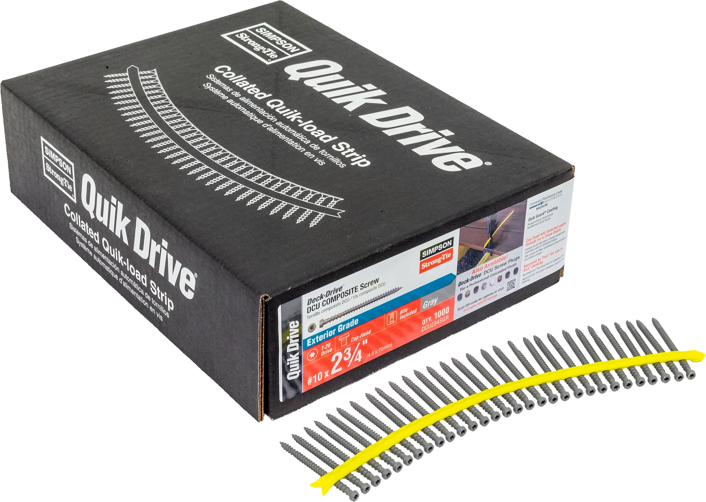 Simpson Strong-Tie DCU234SGR Deck-Drive™ DCU COMPOSITE Screw (Collated) — #10 x 2-3/4 in. Quik Guard® Gray (1000-Qty)