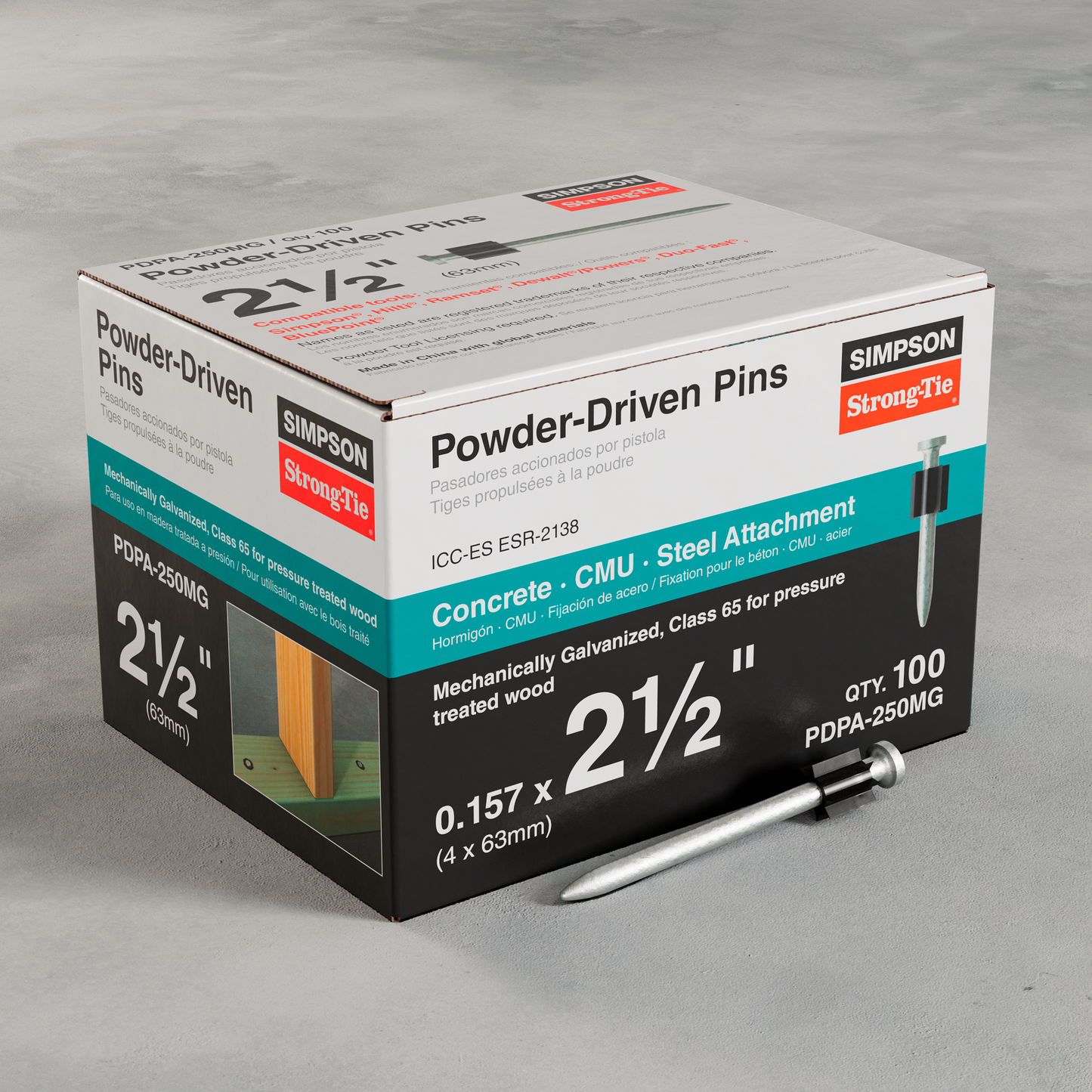 Simpson Strong-Tie PDPA-250MG PDPA .157 in. x 2-1/2 in. Mechanically Galvanized Powder-Actuated Pin (100-Qty)