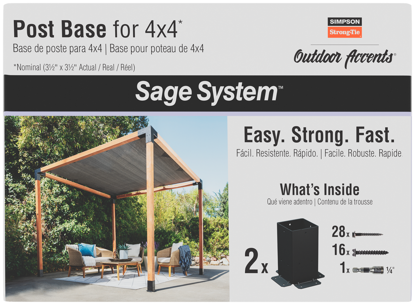 Simpson Strong-Tie SAGE-B44-KT2 Outdoor Accents® Sage System™ Black Powder-Coated Post Base for 4x4 with Screws (2-Qty) (Pack of 72)