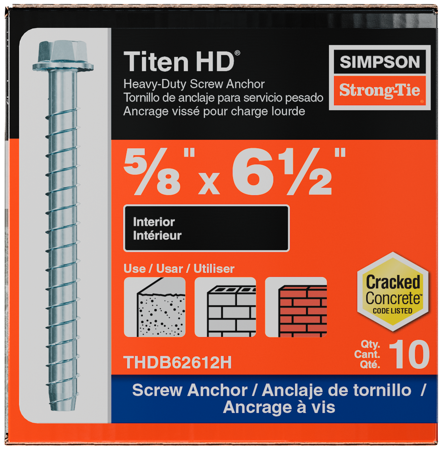 Simpson Strong-Tie THDB62612H Titen HD® 5/8 in. x 6-1/2 in. Heavy-Duty Screw Anchor (10-Qty)