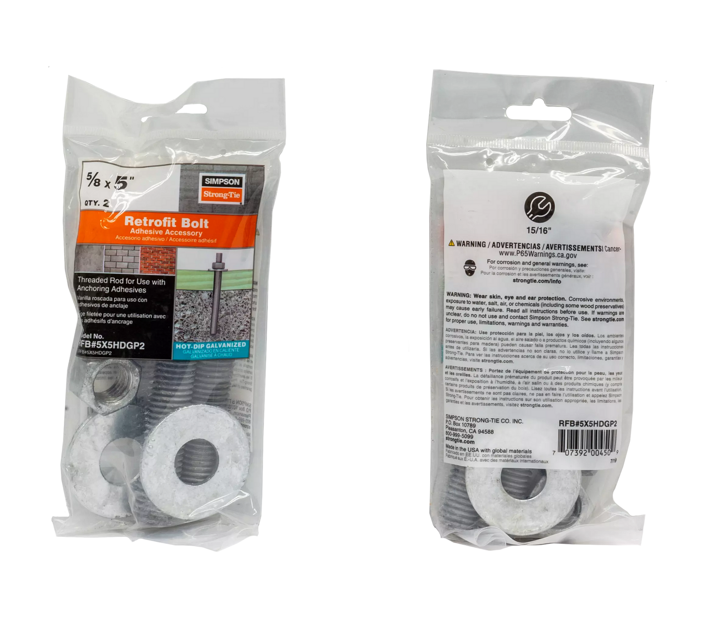 Simpson Strong-Tie RFB#5X5HDGP2 RFB 5/8 in. x 5 in. Hot-Dip Galvanized Retrofit Bolt (2-Qty) (Pack of 5)