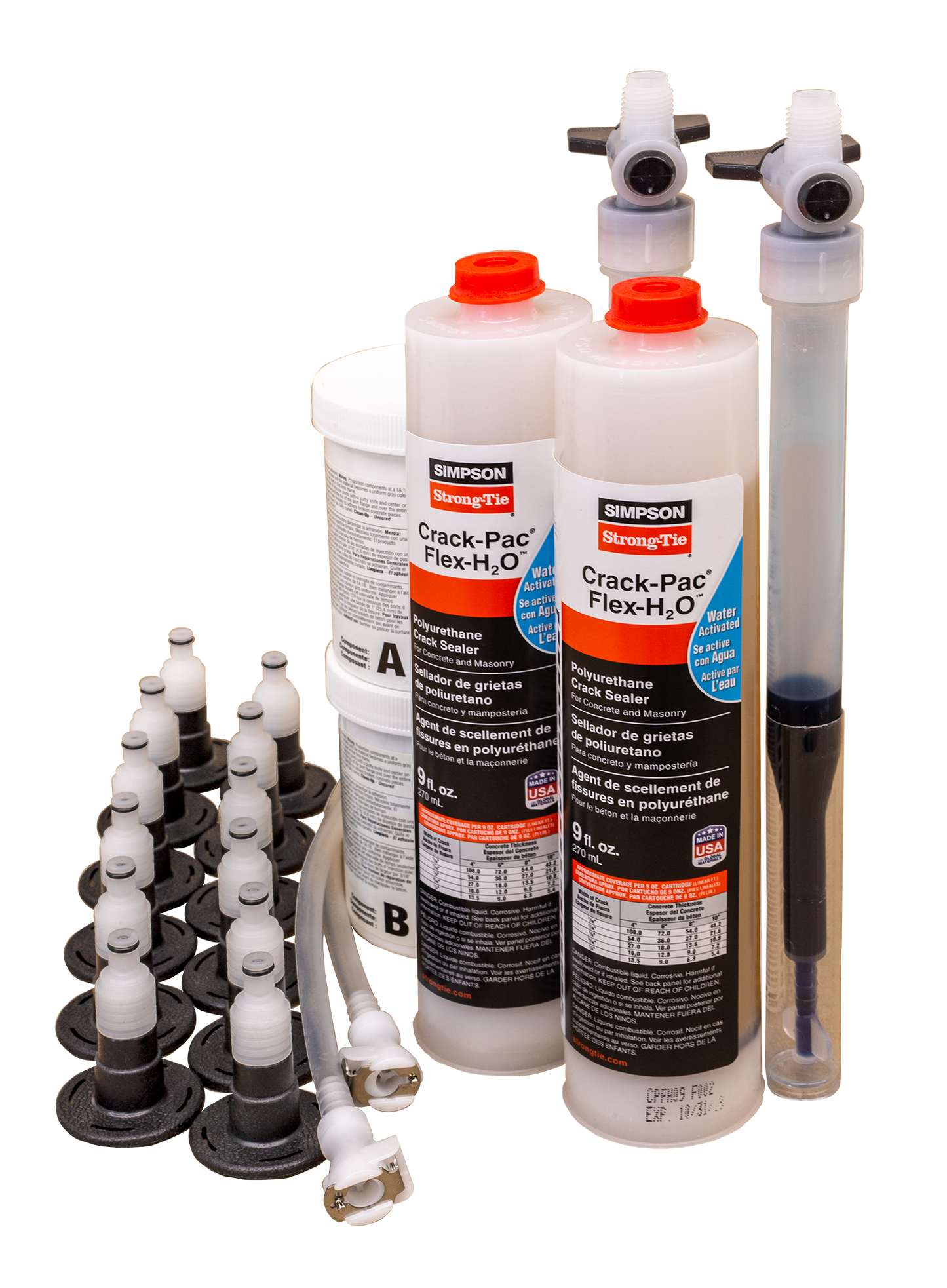 Simpson Strong-Tie CPFH09KT Crack-Pac® Flex-H2O™ 9 oz. Polyurethane Crack Sealer Injection Kit (2 Cartridges) (Pack of 2)